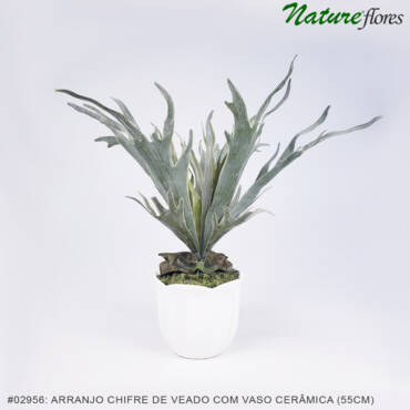 Arranjo Chifre de Veado Artificial com Vaso Cerâmica (18x55cm)