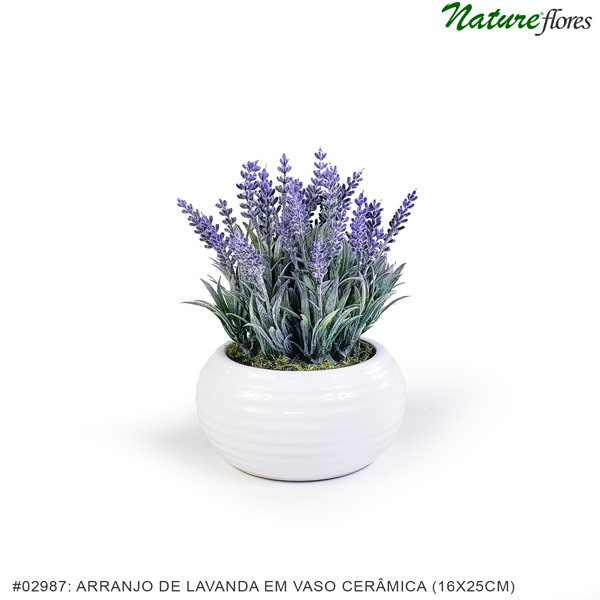 Arranjo de Lavanda Artificial em Vaso cerâmica (16x25cm)