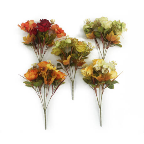 Buquê Misto Artificial de Rosas e Hortênsias 5H (34cm)