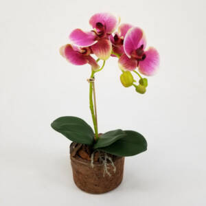 Arranjo Floral Artificial Orquídea Rosa (40cm) em vaso fibra coco