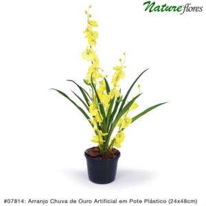 Arranjo Chuva de Ouro Artificial em Pote Plástico (24x48cm)