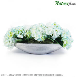 Arranjo de Hortênsia em Vaso Cerâmico 20x40cm