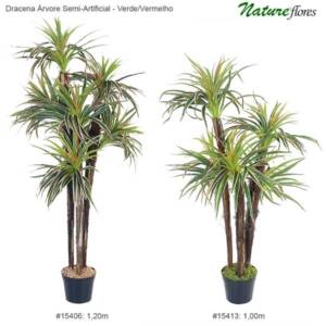 Dracena Árvore Semi-Artificial - Verde/Vermelho