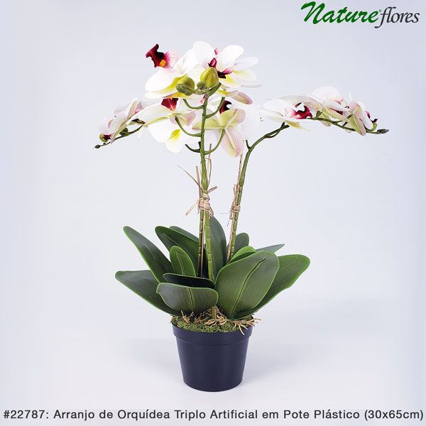 Arranjo de Orquídea Triplo Artificial em Pote Plástico (30x65cm) - Imagem 3