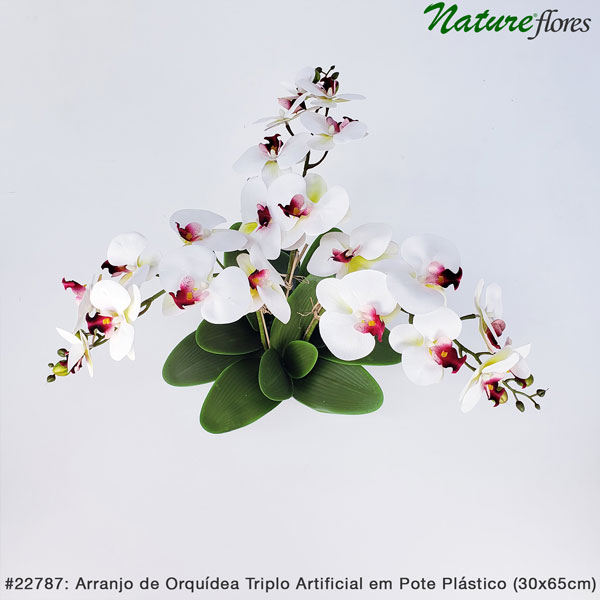 Arranjo de Orquídea Triplo Artificial em Pote Plástico (30x65cm) - Imagem 4