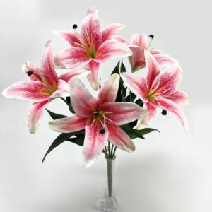 Lírio Rosa Artificial Buquê 5F (55cm)