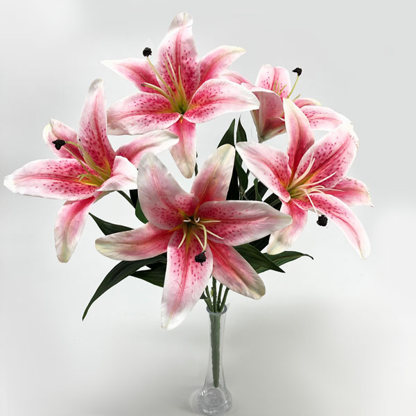 Lírio Rosa Artificial Buquê 5F (55cm)