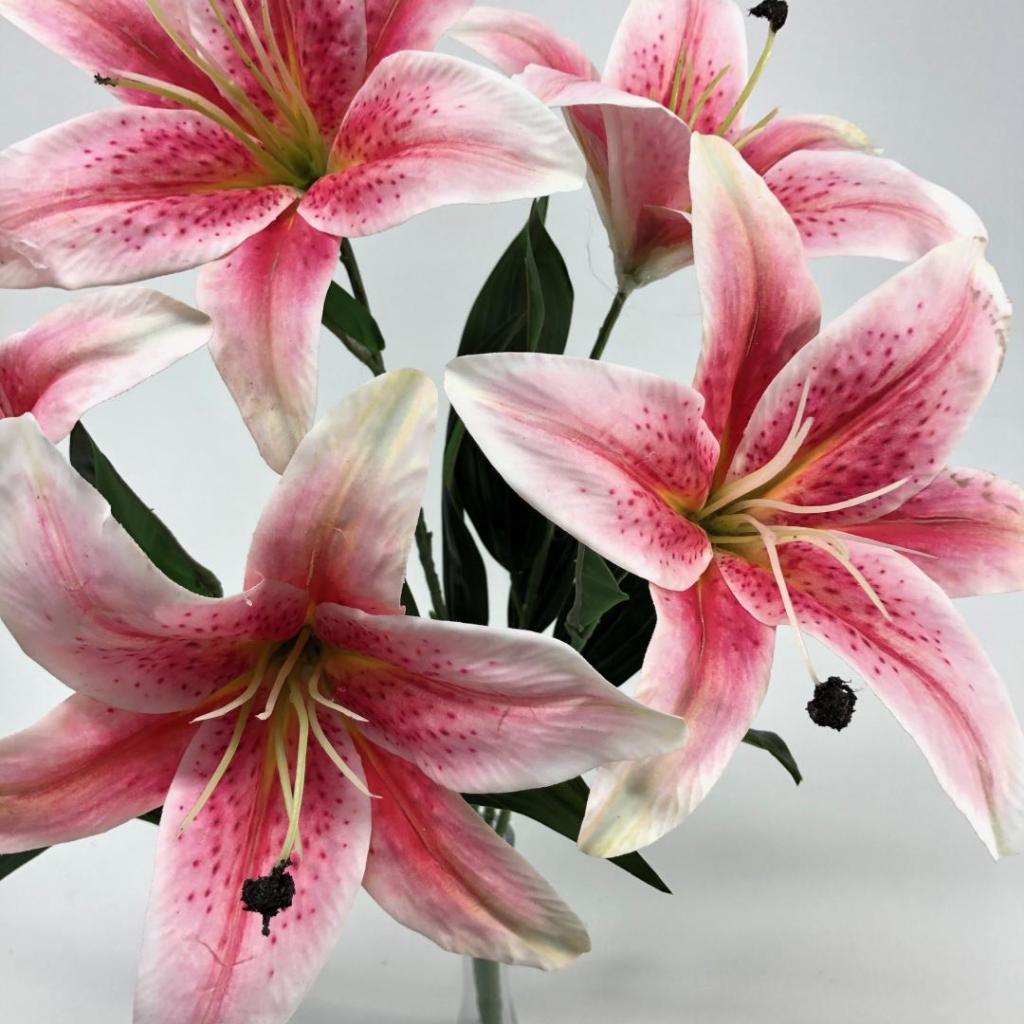 Lírio Rosa Artificial Buquê 5F (55cm) - Imagem 3