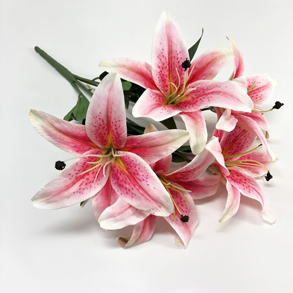 Lírio Rosa Artificial Buquê 5F (55cm) - Imagem 2