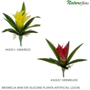Bromélia Mini em Silicone Planta Artificial (22cm)