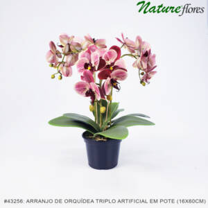 Arranjo de Orquídea Borboleta Triplo Artificial em Pote Plástico (16x60cm)