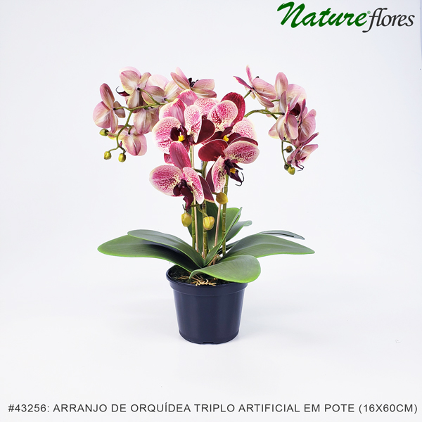 Arranjo de Orquídea Borboleta Triplo Artificial em Pote Plástico (16x60cm)