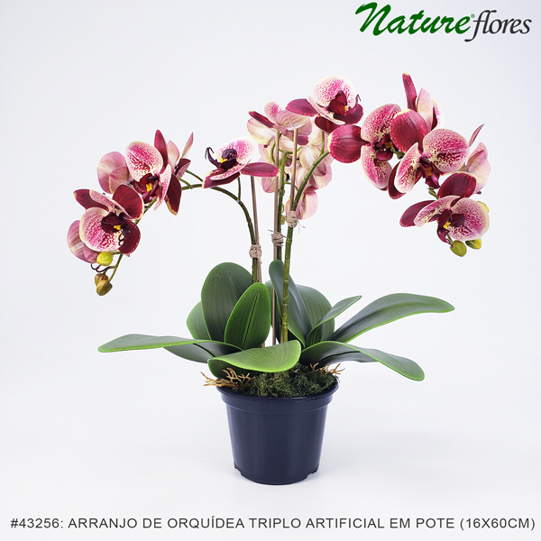 Arranjo de Orquídea Borboleta Triplo Artificial em Pote Plástico (16x60cm) - Imagem 2