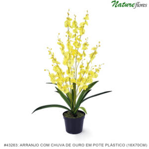 Chuva de Ouro Artificial Arranjo em Pote Plástico (16x70cm)