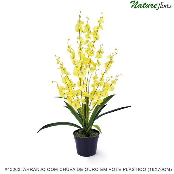 Chuva de Ouro Artificial Arranjo em Pote Plástico (16x70cm)