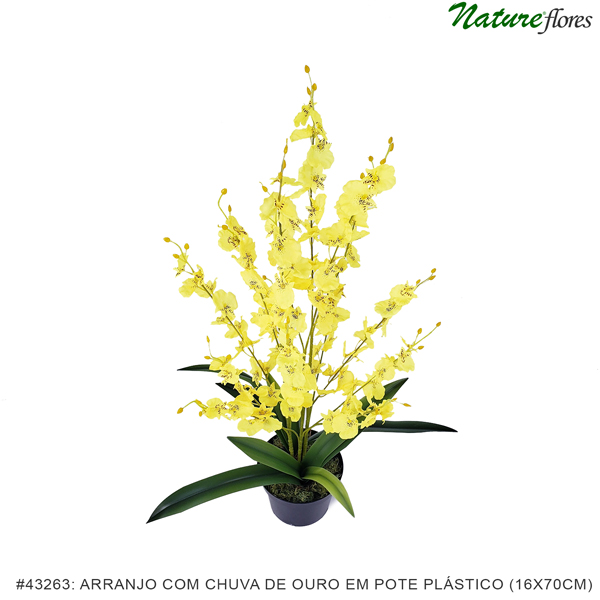 Chuva de Ouro Artificial Arranjo em Pote Plástico (16x70cm) - Imagem 2