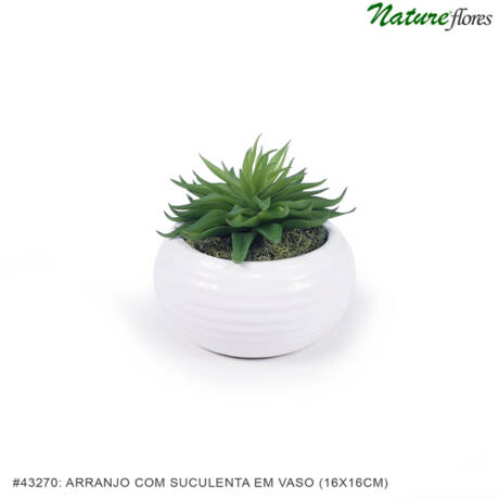 Arranjo com Suculenta Artificial em Vaso Cerâmica (16x16cm)