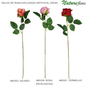 Galho de Rosa Aveludado Artificial (50cm)