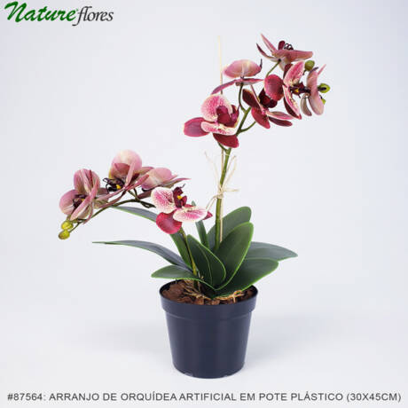 Arranjo de Orquídea Duplo Artificial em pote plástico (30x45cm)