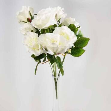 Buquê de Rosa Branco Artificial 9FL (47cm)