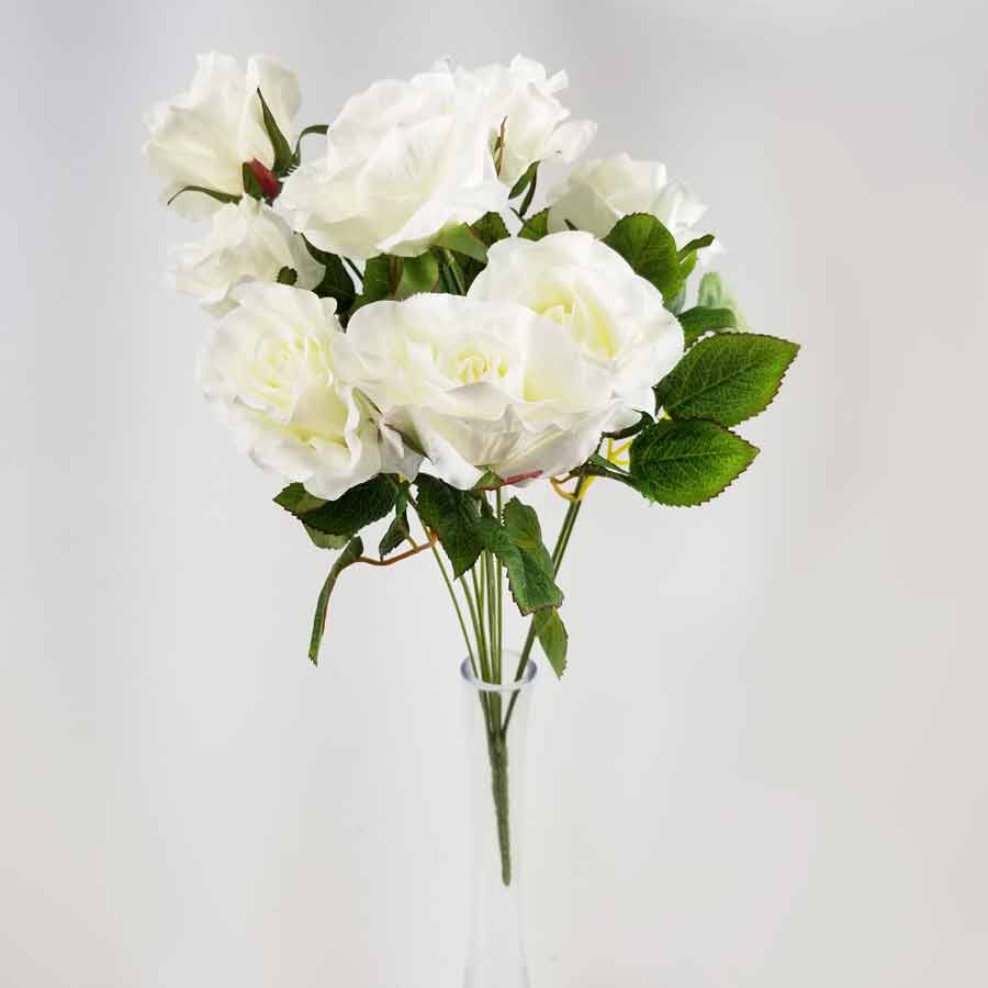 Buquê de Rosa Branco Artificial 9FL (47cm)