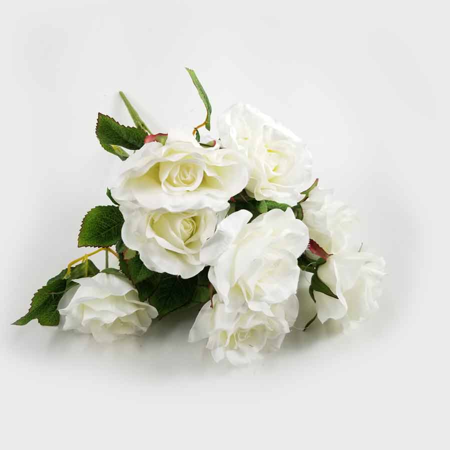 Buquê de Rosa Branco Artificial 9FL (47cm) - Imagem 3