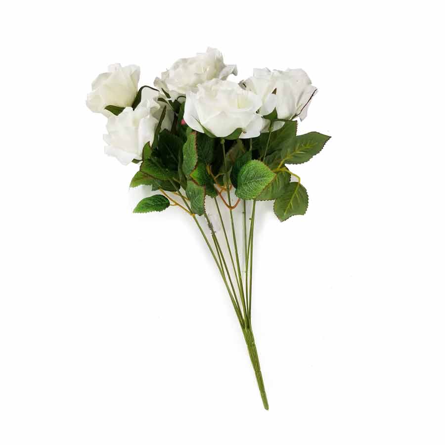 Buquê de Rosa Branco Artificial 9FL (47cm) - Imagem 4