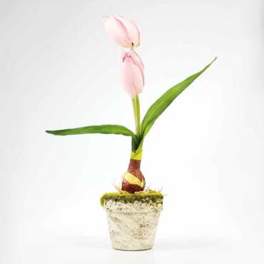 Vaso de Tulipa Rosa em Bulbo Arranjo Artificial (30cm)