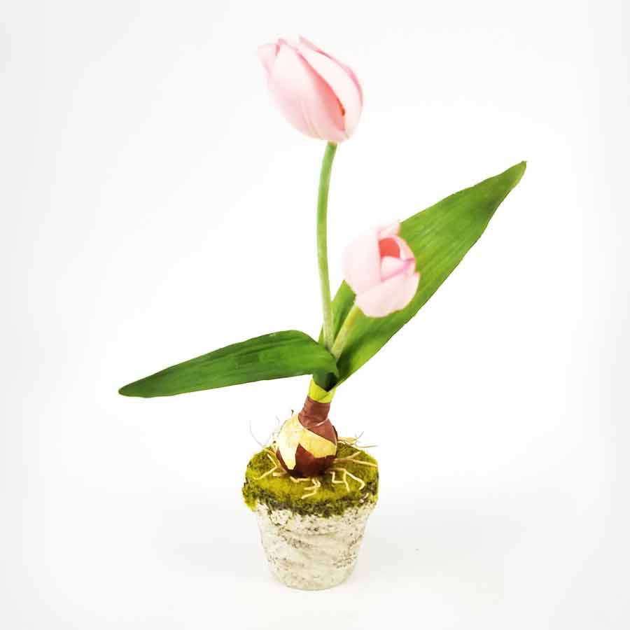 Vaso de Tulipa Rosa em Bulbo Arranjo Artificial (30cm) - Imagem 2