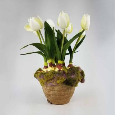 Vaso de Tulipa Branca em Bulbo Artificial 7FL (40cm)