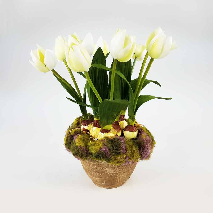 Vaso de Tulipa Branca em Bulbo Artificial 7FL (40cm) - Imagem 2