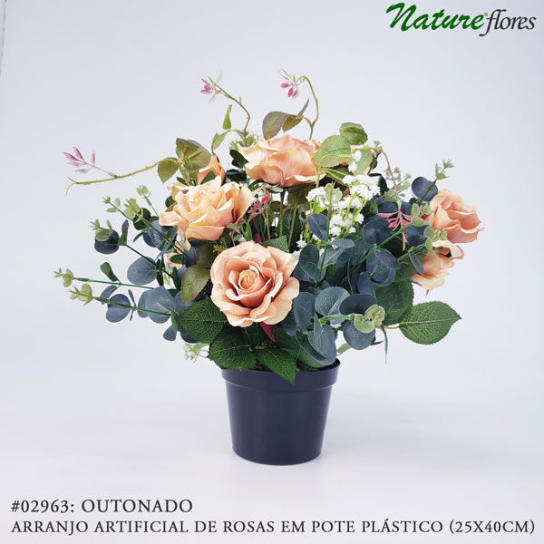 Arranjo Artificial de Rosas em Pote Plástico (25x40cm) - Imagem 3