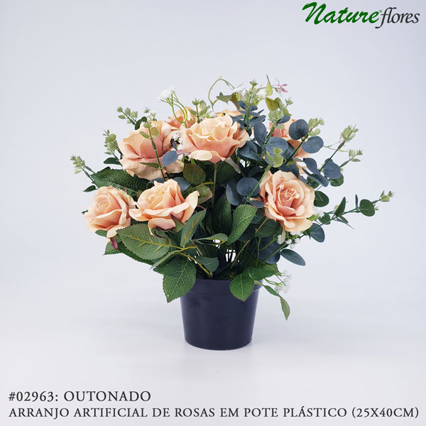Arranjo Artificial de Rosas em Pote Plástico (25x40cm) - Imagem 4