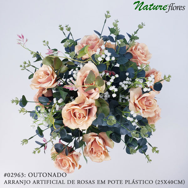 Arranjo Artificial de Rosas em Pote Plástico (25x40cm) - Imagem 5