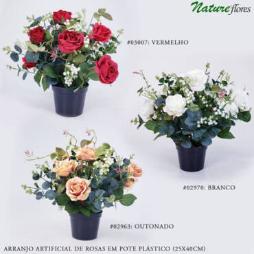 Arranjo Artificial de Rosas em Pote Plástico (25x40cm)