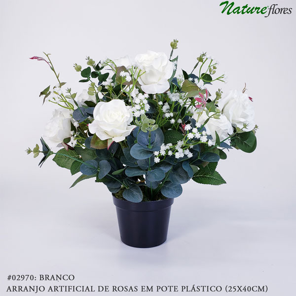 Arranjo Artificial de Rosas em Pote Plástico (25x40cm) - Imagem 6