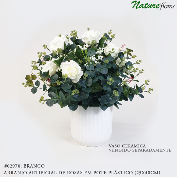 Arranjo Artificial de Rosas em Pote Plástico (25x40cm) - Imagem 2