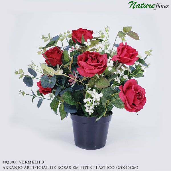 Arranjo Artificial de Rosas em Pote Plástico (25x40cm) - Imagem 9