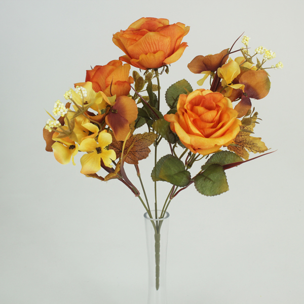 Buquê Misto Artificial de Rosas e Hortênsias 5H (34cm) - Imagem 4