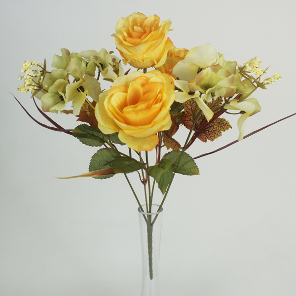 Buquê Misto Artificial de Rosas e Hortênsias 5H (34cm) - Imagem 5