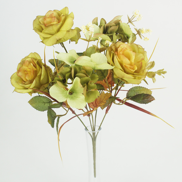 Buquê Misto Artificial de Rosas e Hortênsias 5H (34cm) - Imagem 8