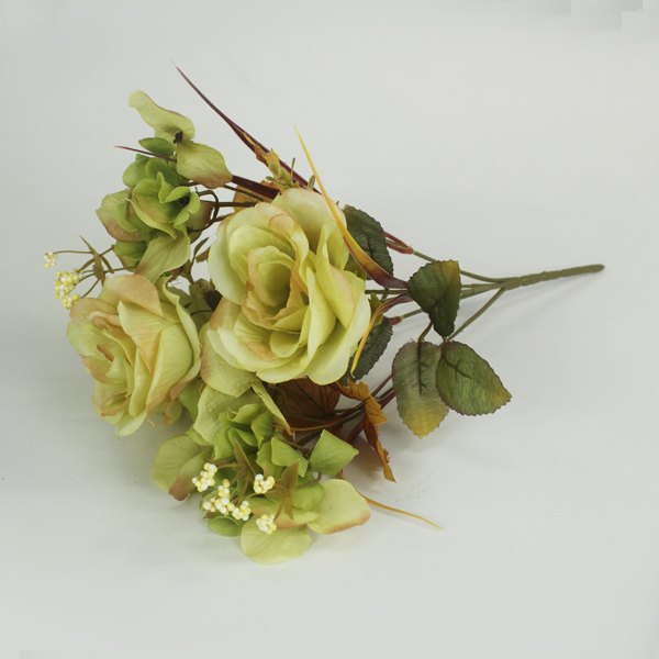 Buquê Misto Artificial de Rosas e Hortênsias 5H (34cm) - Imagem 12
