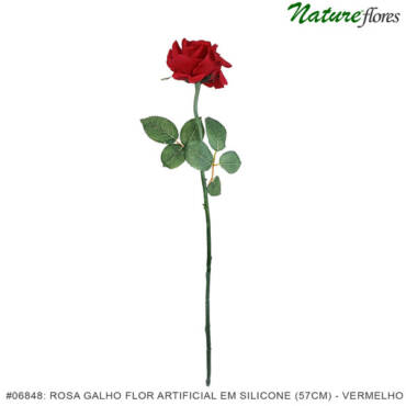 Rosa Galho Flor Artificial em Silicone (57cm)