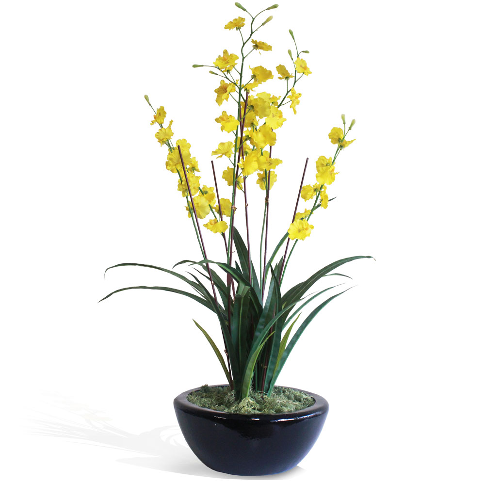 Orquídea Chuva de Ouro artificial com folhas (Buque 50cm) - Imagem 4