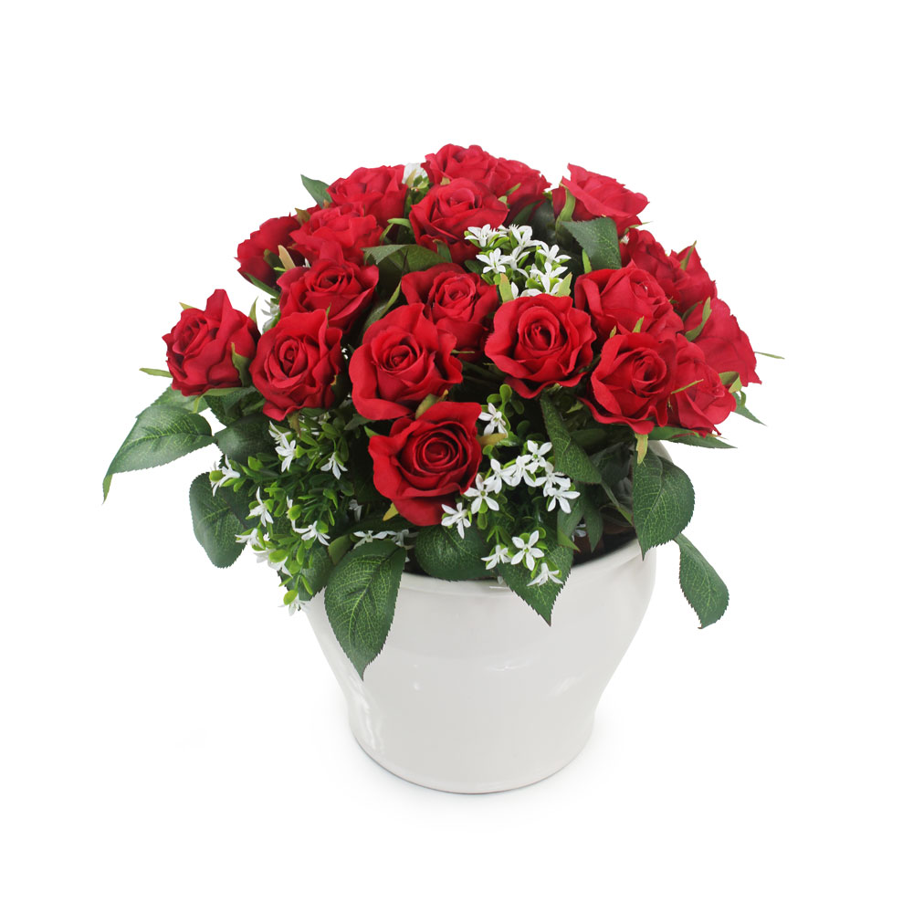 Rosas Vermelhas em Vaso Cerâmico