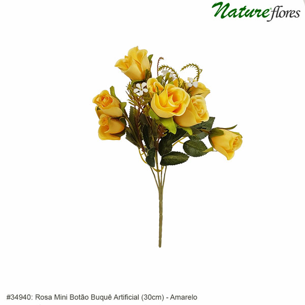 Rosa Mini Botão Buquê Artificial (30cm) - Imagem 5