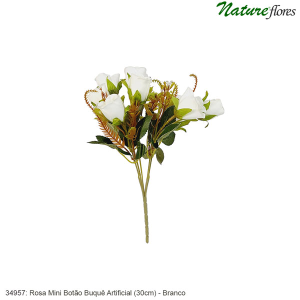 Rosa Mini Botão Buquê Artificial (30cm) - Imagem 6