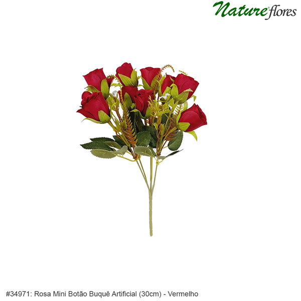 Rosa Mini Botão Buquê Artificial (30cm) - Imagem 10