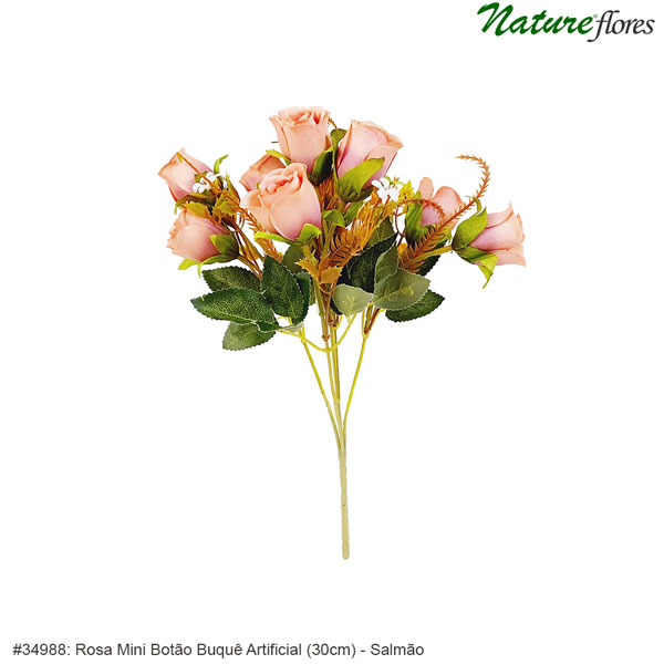 Rosa Mini Botão Buquê Artificial (30cm) - Imagem 4