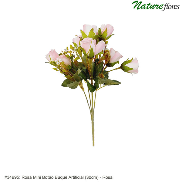 Rosa Mini Botão Buquê Artificial (30cm) - Imagem 9